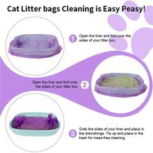 一次性宠物猫砂盆内衬袋 - 耐用、防臭、便携。适用于自清洁猫砂盆的宠物粪便收集袋，带拉绳设计 - 查看 2