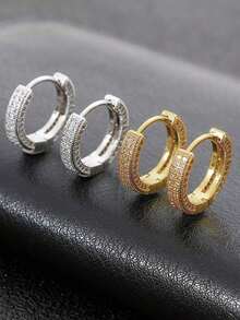 1 Pair Fashion Punk Asymmetrical Copper Alloy Hoop Earrings, Silver Color, Suitable For Men & Women Daily Wear - Vàng - Xem 1