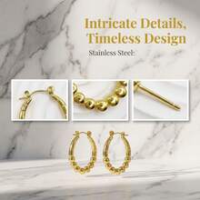 Asymmetrical Round Gold Stainless Steel Earrings, Summer Beach Vacation Bikini Accessories, Pair With Beautiful Clothes, Dresses, White T-Shirts, Sexy Jeans, Tight Tops - Versatile Retro INS Style Earrings, Fashionable Daily Wear Suitable For Holidays And Parties - Multicolor - View 8