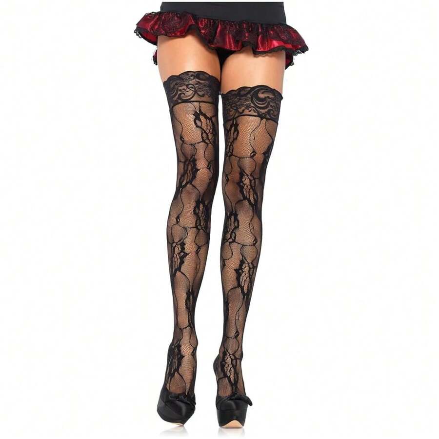 Leg Avenue Womens Hosiery Lace Thigh Highs - màu đen - Xem 1