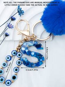 1个波西米亚航海风26字母树脂钥匙扣 - 蓝色和金色字母吊坠，配以海星/贝壳/流苏挂饰，时尚钥匙圈，情侣包/背包/沙滩包挂饰，情人节/生日/派对的理想节日礼物 - 藍色 - 查看 10