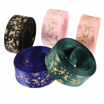 Ruy băng Grosgrain nhiều màu sắc ánh kim hình mặt trăng và cá vàng, dài 5 thước Anh x rộng 2,5cm, thích hợp để gói quà bầu trời sao mộng mơ, đồ dùng thủ công tự làm hoa.