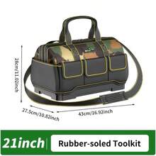 1 chiếc túi vải bạt dung tích lớn | 14/16/18/21 inch, vải bạt dày chống mài mòn, dùng để đựng dụng cụ bảo dưỡng, di động, thích hợp cho điều hòa không khí điện, có dây đeo vai, màu xanh lá cây, thương hiệu OUDISI - A - Xem 14