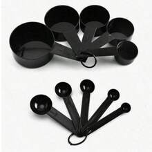 XXL Set (5/10 Pieces) Plastic Baking Cups And Measuring Spoons With Graduations; 10-Piece Set Of Black Plastic Measuring Cups And Measuring Spoons With Graduations. - Multicolor - View 7