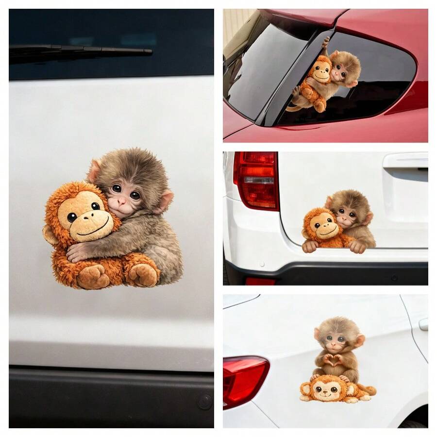 1/4pcs Cute Monkey Car Stickers, Removable Waterproof Self-Adhesive Vinyl Car Window And Bumper Decorations, Suitable For SUVs, Trucks, And Laptops. - Car Stickers - View 1