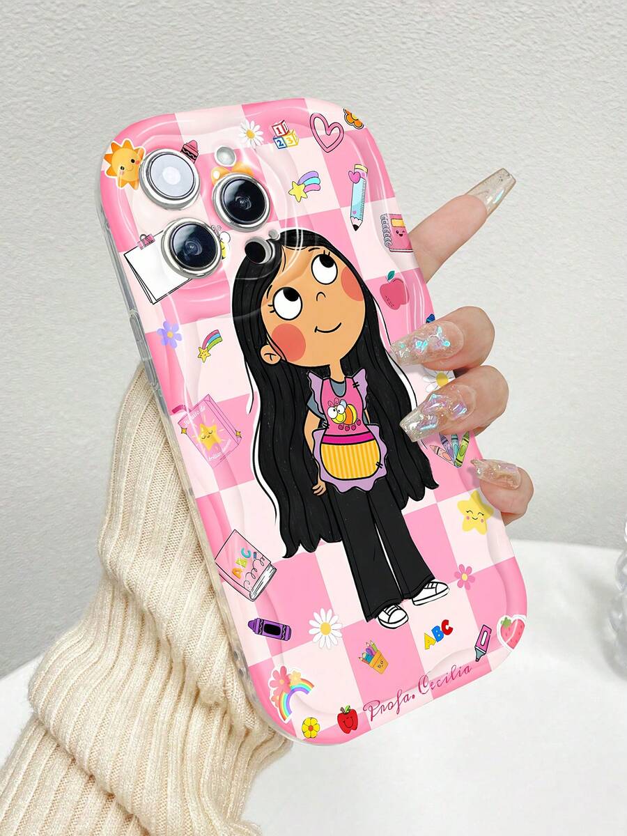 Profesora Cecilia, niña con temática escolar rosafunda de teléfono Fundas compatibles con ,Apple,VIVO,OPPO,,, y Honor.Fabricadas en silicona TPU,ofrecen protección contra golpes y caídas. - Blanco - Ver 1