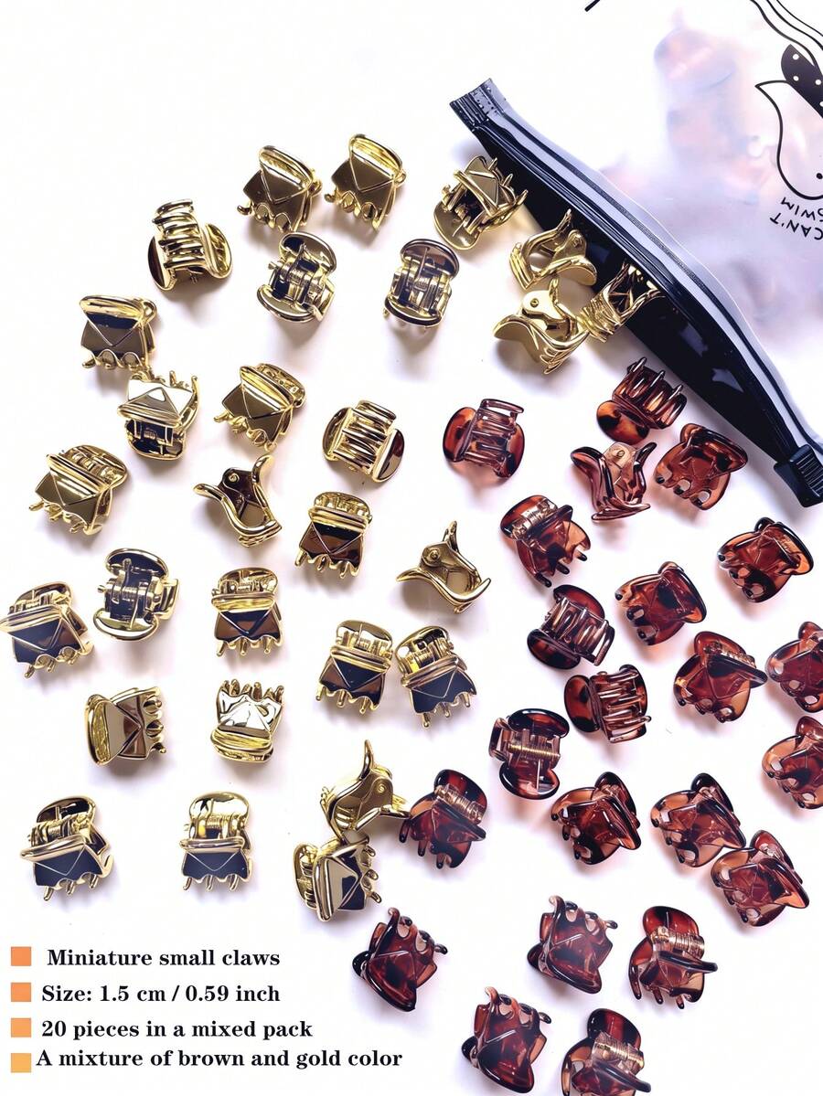 20入棕色迷你髮夾，適合女性髮型設計，可用於裝飾編髮與蓬鬆瀏海 - 彩色 - 查看 1