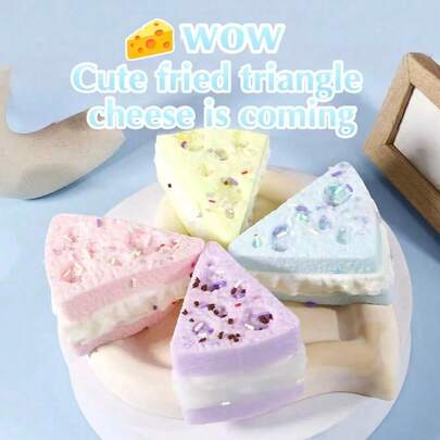 1个新款创意减压三角奶酪挤压玩具，逼真奶酪质感，慢回弹，缓解压力，舒缓情绪，礼品，节日礼物，生日礼物，完美礼物