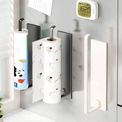 Giá đỡ khăn giấy từ tính và có keo dính - Không cần khoan, dùng cho tủ lạnh và tường - Phù hợp với cuộn khăn giấy tiêu chuẩn
