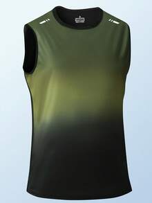 Áo tank top không tay nam, họa tiết ombre, áo thể thao mùa hè, tập luyện thể dục thể hình. - xanh quân đội - Xem 10
