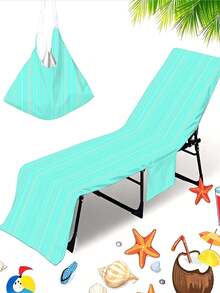 1pc Retro Striped Open Beach Chair Cover, Microfiber Quick-Dry Towel, Suitable For Pool Chairs, Beach Towel Chair Cover With Pocket, Travel Essential Holiday Accessory - F - View 5