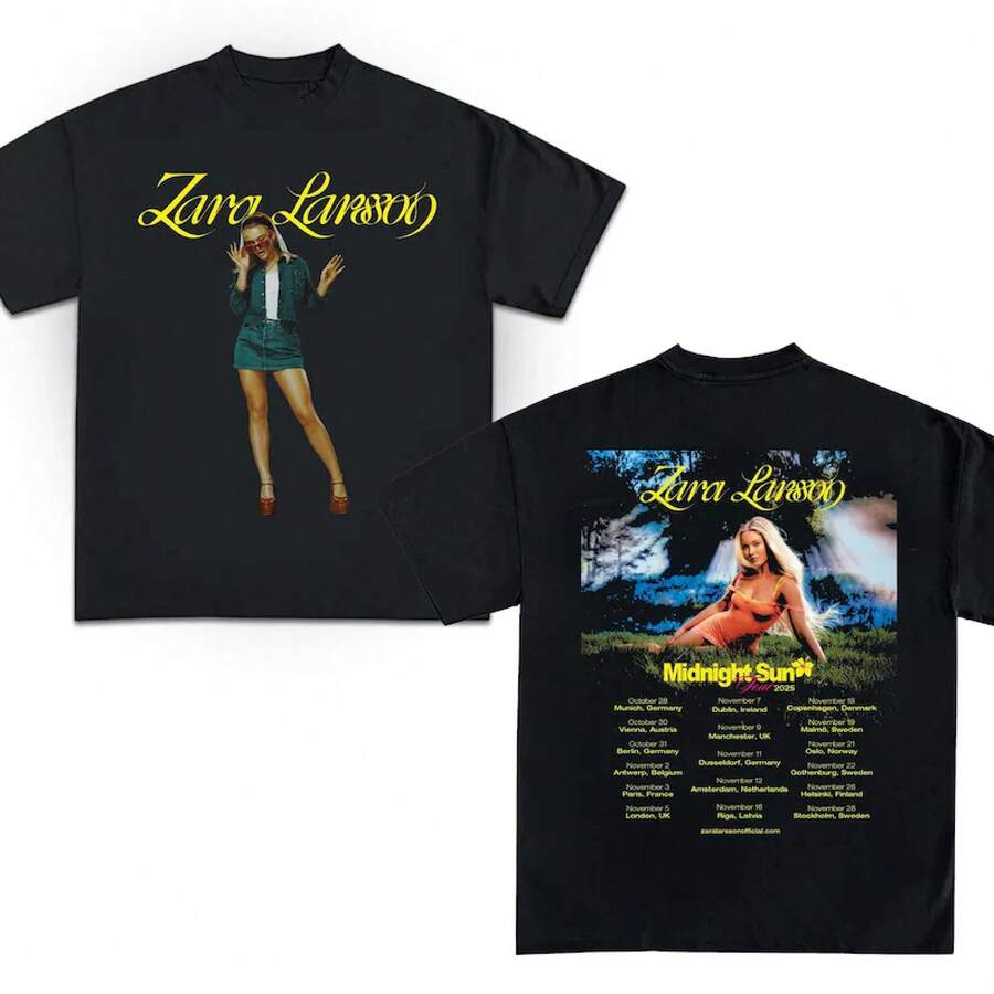 Zara Larsson 2025 Midnight Sunshine Tour Concert T-Shirt Zara Larsson Shirt Zara Larsson Tour Concert T-Shirt - 黑色 - 查看 1