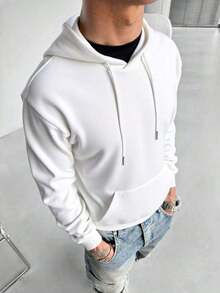 Sudadera con capucha de unicolor, de manga larga, con cordón y bolsillos para hombre GRDR - Gris Claro - Ver 8