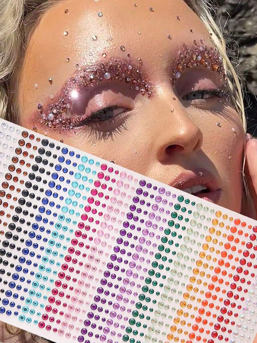 1pc Self-Adhesive Face Rhinestone Sticker, Suitable For Halloween Party, Face Painting, Holiday Makeup, Eye Makeup, Can Be Applied To Face, Hair, Body, Eyes And Other Areas - Multicolor - View 1