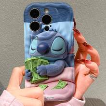 Disney Lilo & Stitch Stitch Phone Case – Plush-Style Stitch Sleeping While Hugging Stacked Dollar Bills, Gradient Blue-Pink Wavy Background With Money Accents, Shockproof Protective Cover For IPhone 17, 16, 15, 14, 13, 12, And 11 Pro Models.. A Fun Gift For Family, Friends, Birthdays, Holidays, And Special Occasions. - 白色 - 查看 5