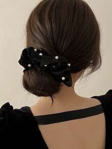 法式丝绒珍珠发圈，轻盈奢华马尾辫发饰，女孩发髻，高端质感 - 彩色 - 查看 1