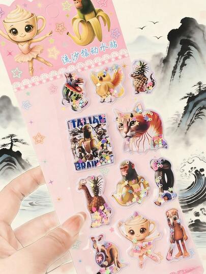 3D Cartoon Liquid Quicksand Shaker Stickers, Children's DIY Handbook Creative Decorative Stickers, Stationery Decorative Stickers, Decorative Sticker Gifts, Suitable For Home Room Decor, Party Decoration, Birthday Gifts, Various Holiday Gifts, Fashion