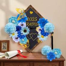 48 PCS DIY Graduation Cap Decorations Kit Grad Cap Faux Flowers With 3D Butterfly Rhinestones Stickers Alphabet Letter Stickers Designs Graduation Grad Hats Topper For Grad Party Decor 03 Bule - 03 Foreigner - View 3