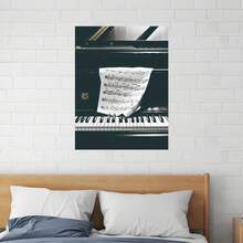 Enmarcado  impresiones artísticas de música vintage planas 2D s - Obras de arte en blanco y negro con instrumentos musicales - Pósters retro de micrófono, piano y guitarra para decorar salas de música o dormitorios, tamaño 8X pulgadas - Enmarcado - Ver 3