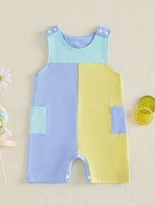 Baby Boys Summer Romper Casual Contrast Colors Sleeveless Jumpsuit For Newborn Toddler Cute Clothes - Blue - View 6