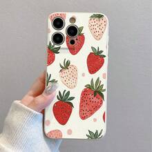 1 unidad Patrón fresas rojo blanco fondo Funda para iPhone13 MINI Textura de silicona líquida, diseño de protección total contra caídas con protección mejorada para la lente, que resiste eficazmente los golpes y caídas cotidianos. Recortes precisos y respuesta táctil sensible a los botones, una opción esencial para los desplazamientos diarios y los viajes de negocios. - Blanco - Ver 2