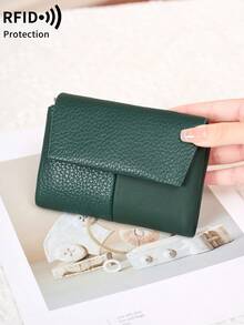 MIYIN Women's Short Soft Large Capacity Wallet, Multi-Functional Multi-Layer Design, Elegant Patchwork Magnetic Closure, Multi-Card Slot Clutch, Dual Zipper Coin Pocket ID Card Holder, Lightweight Three-Fold Practical Handbag, Suitable For Party, Date, Holiday Gift - Dark Green - View 7