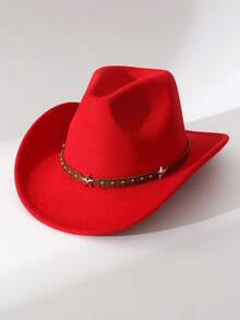 1pc Western Cowboy Hat, Suitable For Men And Women, Soft Wool Felt Material, Leather Strap Cowboy Hat, Suitable For Back To School, Christmas, Halloween, Festivals, Casual Occasions - Style 2 - View 21