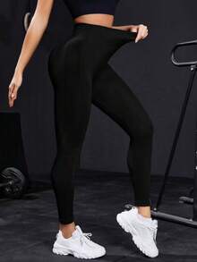 1pc Women's High Waist Seamless Leggings, Soft & Stretchy, Butt Lifting & Shaping, Suitable For Fitness, Yoga, Running, Wear In Spring Sports - Black - View 8