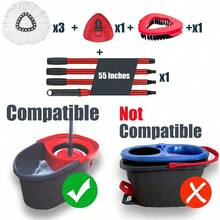 Mop Ocedar: Spin Mop Heads Refill Compatible With O Cedar - 9 Pcs Kit Attachment Included 3 Microfiber Replace Heads, 55 Extended Mop Handle, 1 Mop Base And 1 Floor Scrub Brush - 9 chiếc (Gói 1) - Xem 2