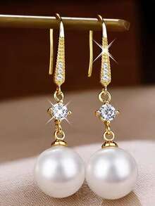 韩式奢华简约时尚高端锆石仿珍珠耳环，优雅通勤耳环批发 - 彩色 - 查看 10