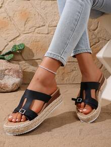 1 đôi dép lê đế xuồng dày dặn, kiểu dáng thời trang mới, dép đi biển mùa hè đa năng dành cho các cô gái tuổi teen - màu đen - Xem 3