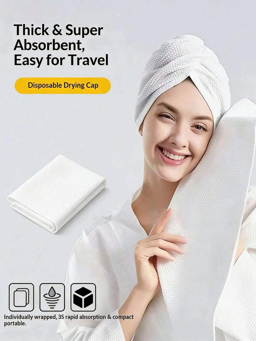 5 chiếc/10 chiếc mũ trùm đầu dùng một lần bằng vải không dệt - Siêu thấm hút - Nhanh khô - Đồ dùng du lịch - Mũ tắm khách sạn - Tiện lợi mang theo - Đóng gói riêng lẻ - trắng - Xem 1