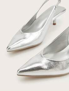 Giày sandal cao gót mũi nhọn thanh lịch dành cho nữ, đa năng cho đi làm, dự tiệc, liên hoan và mặc hàng ngày, giày cao gót hở mũi có quai ngang mắt cá chân. - Bạc - Xem 4