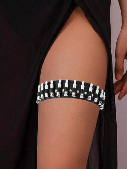 1pc Women's Punk Style Bullet Decor Sexy Thigh Garter Leg Strap Clothing Accessory, Leather Bondage Leg Strap, Halloween Cosplay Prop