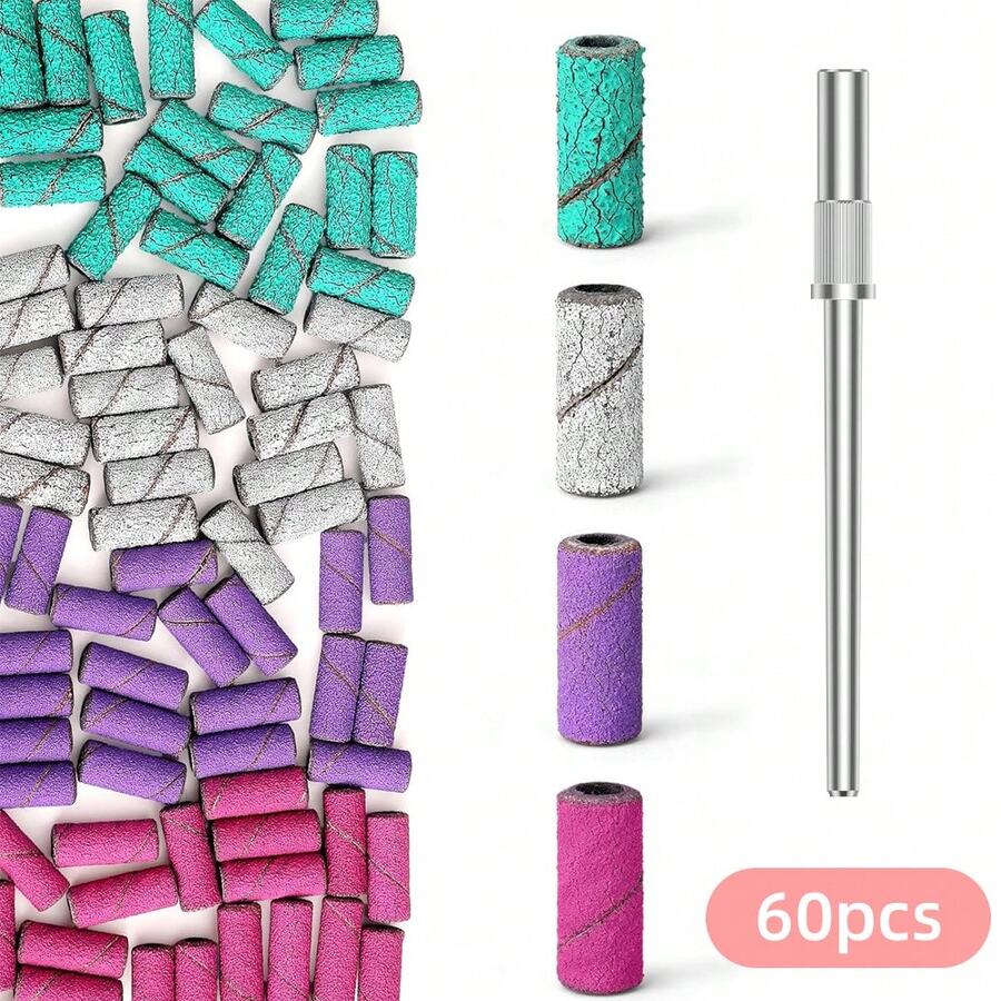 NotNoot 60件套4种粒度迷你磨头美甲工具套装,3毫米迷你研磨砂圈套装,电动研磨机美甲研磨头 - 彩色 - 查看 1