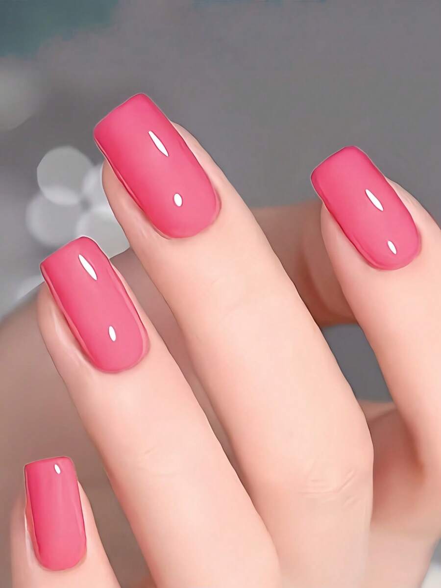 24pcs Short Square Pink Solid Color Artificial Nails, Minimalist Design Nail Art Set, Suitable For Party, Wedding Or Daily Wear