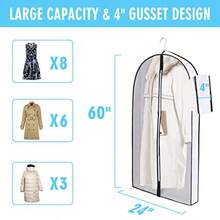 Bolsas de ropa de 60 pulgadas para colgar ropa fundas transparentes a prueba de polillas con refuerzos de 4 pulgadas para almacenamiento de armario y bolsa de ropa colgante de viaje para abrigo suéter chaqueta vestido camisas paquete de 3 - Blanco - Ver 2