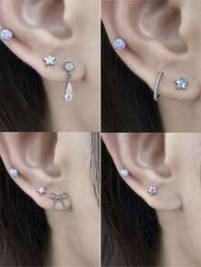 1PC ASTM F136 Titanium Star CZ Cartilage Earring 16G Dainty Star Flat Back Internal Threaded Stud Tragus Conch Helix Nose Labret Piercing Implant Bodyjewelry Shiny Decoration - 1 Titanium Star Lip Stud - View 2