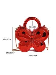 Women's Fashionable Solid Color Acrylic Butterfly Mini Bag, Lipstick Pouch, Chain Shoulder Crossbody Bag - Red - View 2