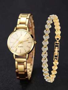 Bộ 2 món, đồng hồ và vòng tay bằng thép khắc kiểu La Mã, quà tặng Ngày của Mẹ cho mẹ. - Nhiều màu - Xem 2