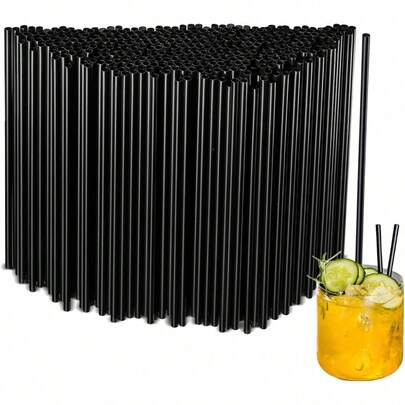 500/400/300/200/100/50 piezas Pajitas negras desechables de plástico, pajitas delgadas de unicolor adecuadas para cócteles, jugos, bebidas, café, diseño recto