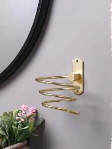 1个浴室吹风机支架，壁挂式螺旋吹风机架，免钻孔浴室吹风机收纳架，铝制吹风机整理架 - 金色 - 查看 7