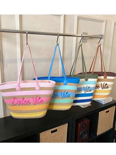 大容量女士单肩包，休闲时尚斜挎包，轻便手提包，特色草编包，沙滩度假手提包