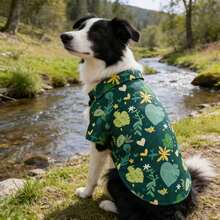 Áo cho thú cưng in hình lá nhiệt đới, nhẹ và thoáng khí, phong cách thường ngày khi đi nghỉ mát, phụ kiện thú cưng phổ biến ở châu Âu và Mỹ. - Màu xanh lá cây đậm - Xem 9