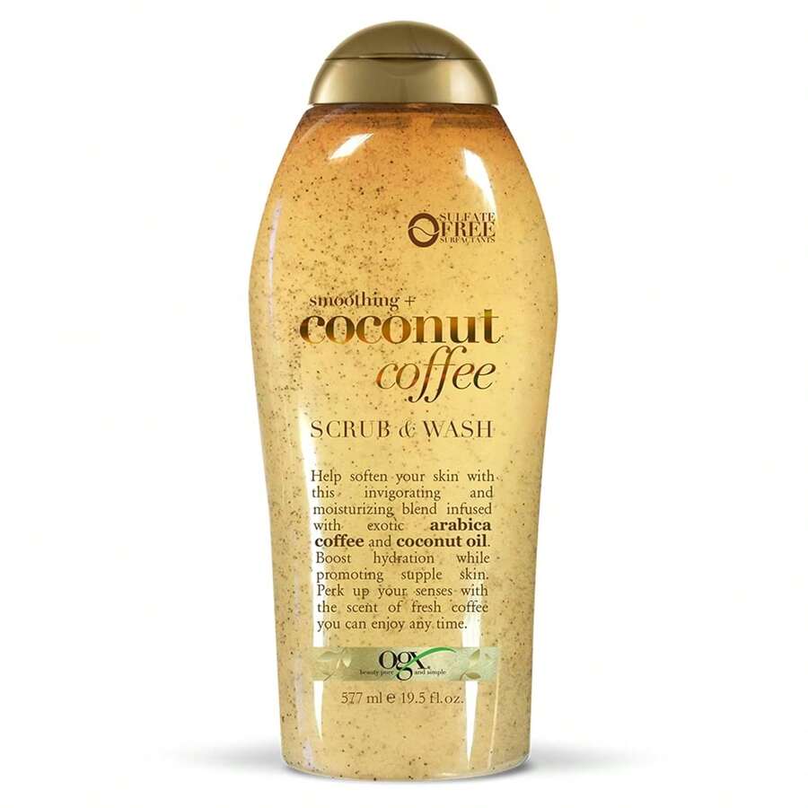 OGX Smoothing + Coconut Coffee Exfoliating Body Scrub With Arabica Coffee & Coconut Oil, Moisturizing Body Wash For Dry Skin, Paraben-Free With Sulfate-Free Surfactants, 19.5 Fl Oz - dầu dừa - Xem 1