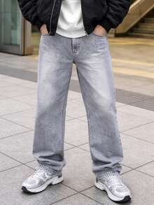 Men's Oversized Wide Leg Balloon Jeans Without Elastane - 淺灰色 - 查看 1