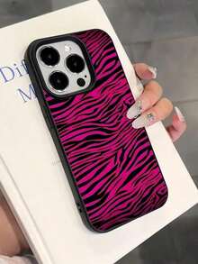 1pc Black & Pink Zebra Pattern Personalized TPU Shockproof Phone Case, Compatible With Apple 16, 15, 14, 13, 12, 11 Pro Max-For-Your-New- - 1pc - View 1