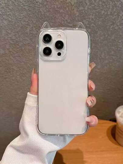 Creative Cute Cat Ear TPU Solid Color Shockproof Phone Case, Compatible With IPhone 17pro/17Air /17/17promax 16/11/16pro/16plus/16promax/16e/15Promax/13/14/12/XS/XR/7G/8PXR /7/8, Painted Soft Silicone Protective Cover For IPhone 15Promax, 13, 14, 12, X, 14