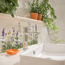 1pc Lavender Flower Wall Sticker, Fresh Floral Cluster Combination, Self-Adhesive Easy To Apply, Decorate Kitchen/Bathroom Wall With Refreshing Healing Ambience - Multicolor - View 3