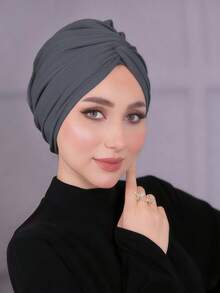 1pc Women's Classic Solid Color Chemo Turban, High Elasticity Pleated Design, Anti-Slip Breathable Headwrap, Multilayer Pleated Style For Hijab Pairing, Soft Comfortable Modal Knit Fabric, Suitable For Daily Wear,Beach,Holiday - Multicolor - View 11